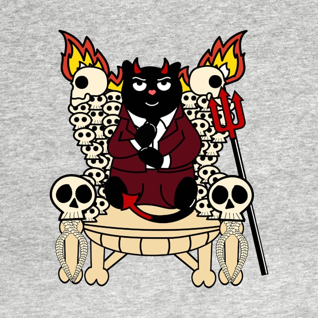 Lord Hiss-ifer Cat with Skull Throne and Pitch Fork for Halloween by Bitycat